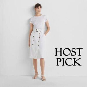 NWT Club Monaco white belted double breasted linen blend pencil skirt, 0